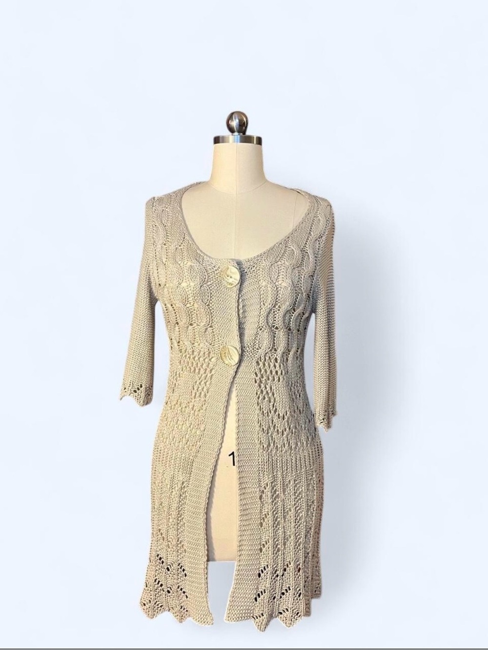 Flora & Ashley Cream Crochet Lace Openwork Cardigan Size S